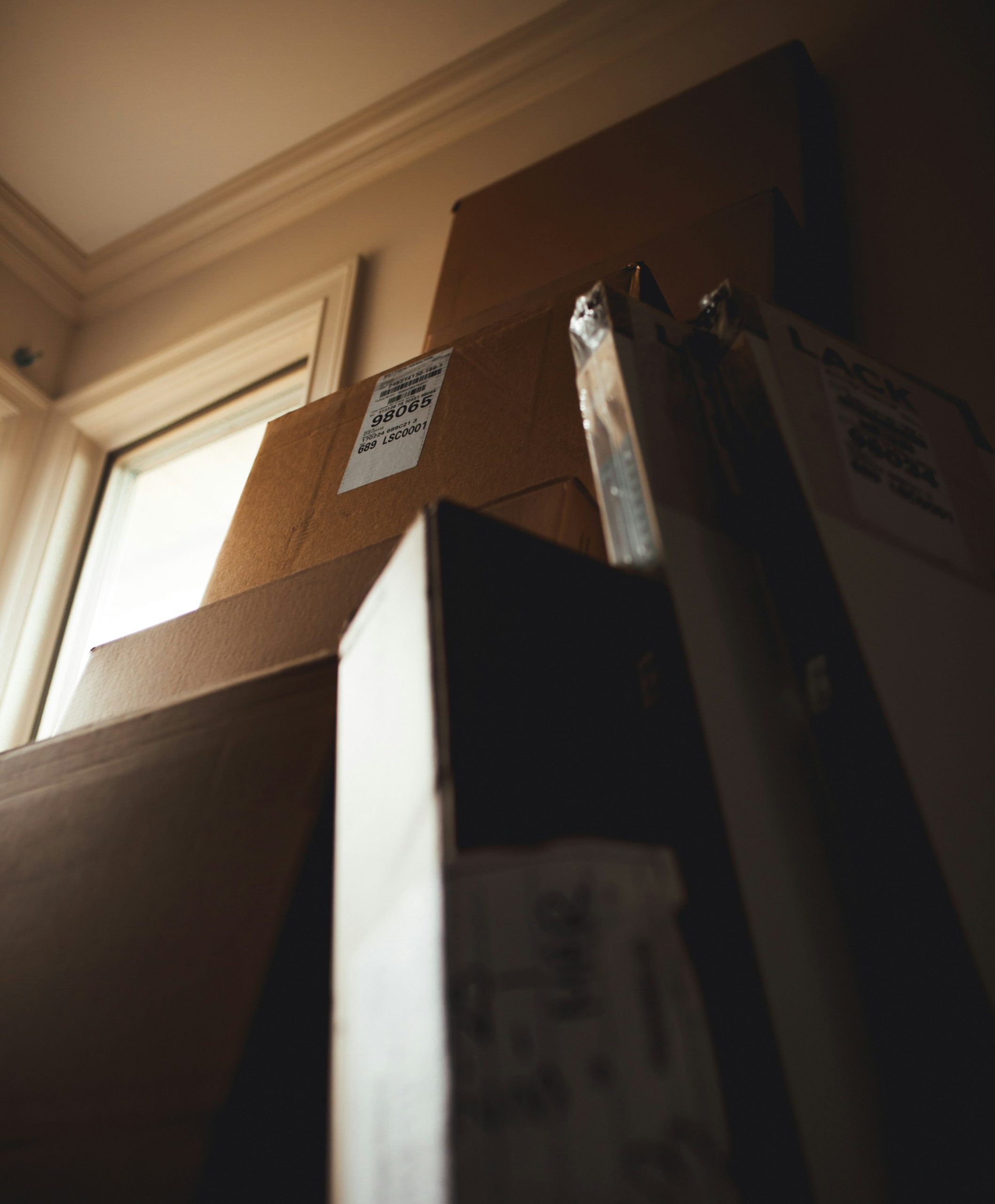 Cardboard boxes in a home